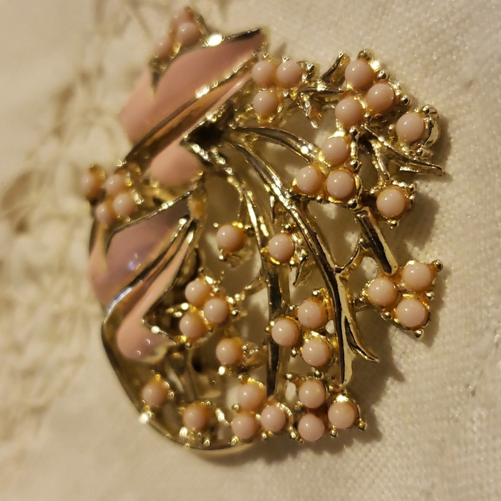 Vintage Gold-tone and Pink Enameled Pin
